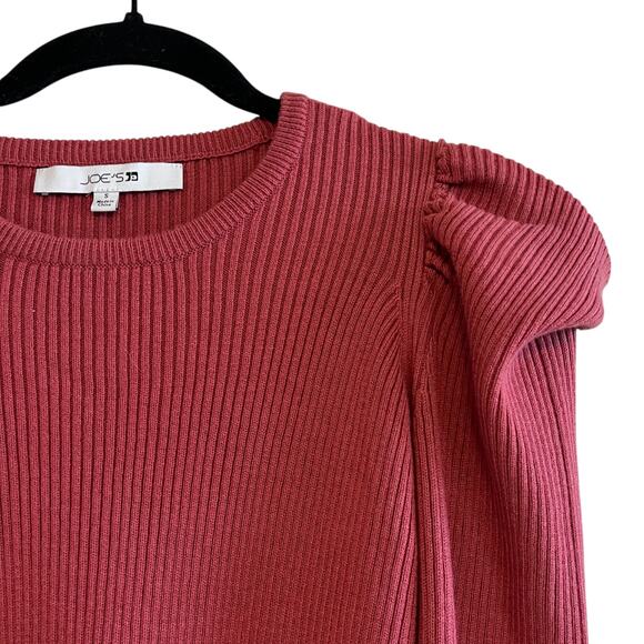 Joe's Wool Blend Ribbed Knit Puff Sleeve Sweater Slate Rose Size Small - Picture 3 of 7